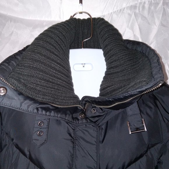 Cole Haan Black Women's Down Coat Jacket with Knit Collar size Large - Picture 5 of 12